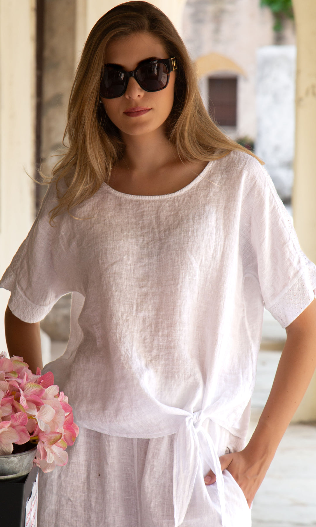 Linen Tie-Front Relaxed Top