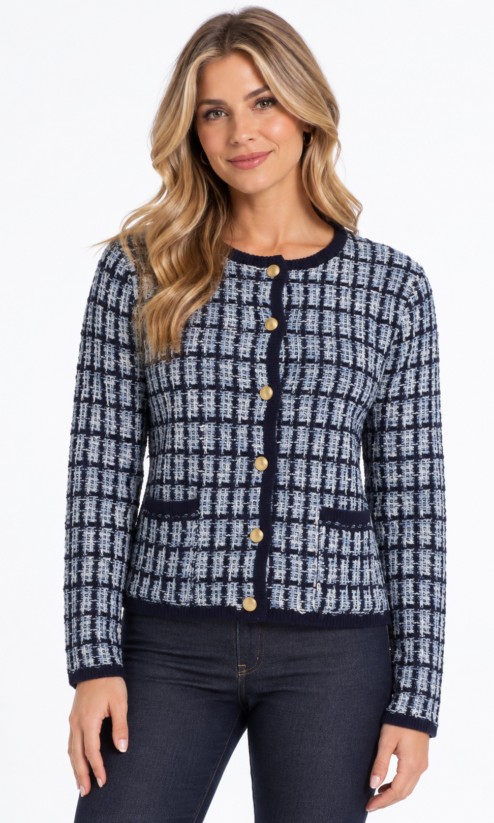 Check Pattern Button Cardigan