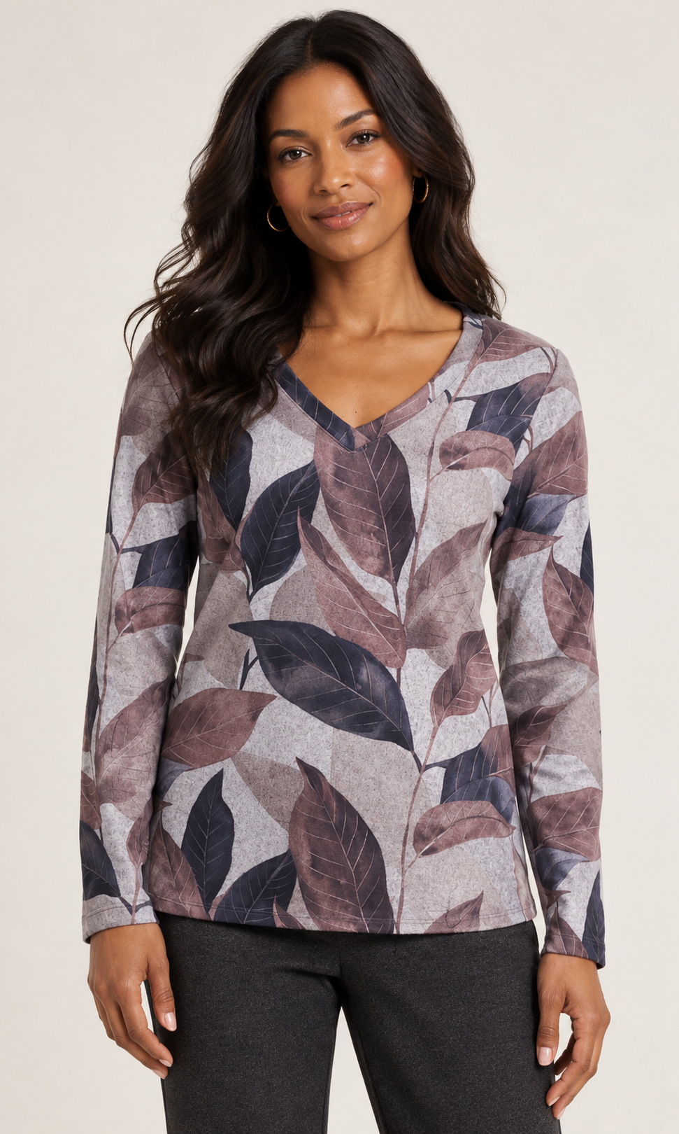 Leaf Print V-Neck Top