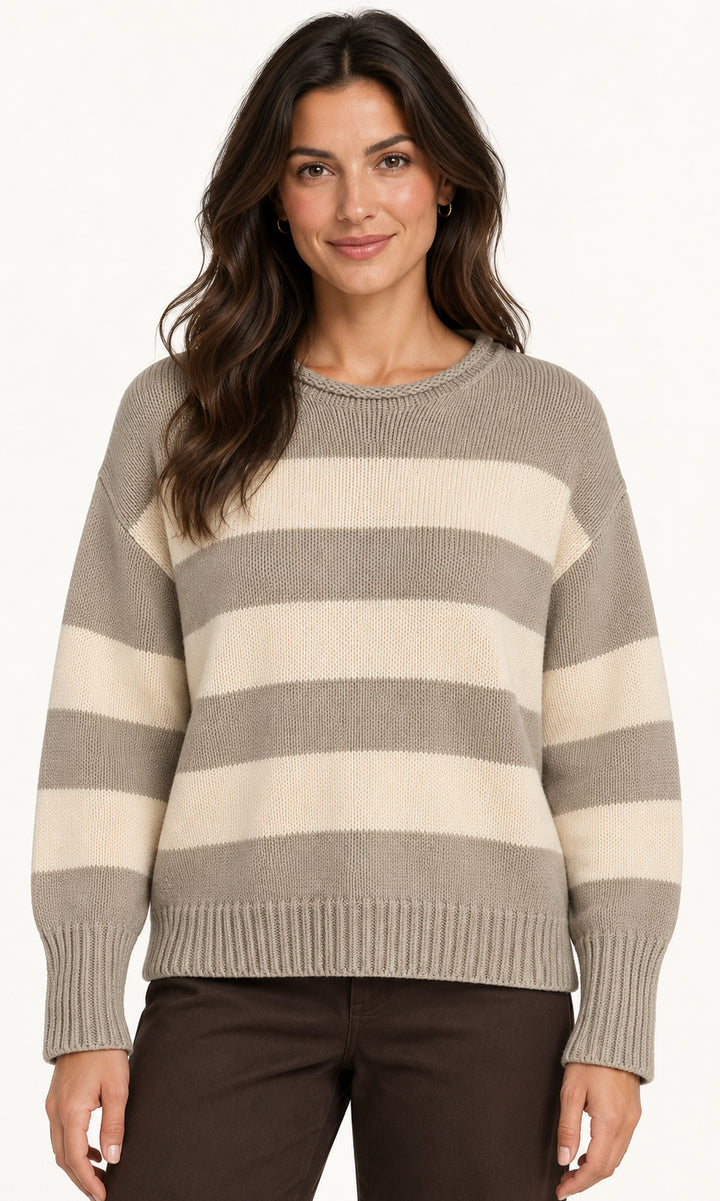 Wide-Stripe Cotton Crewneck Sweater