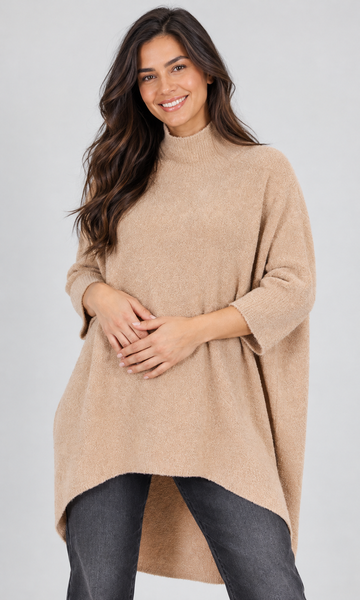 Mock Neck Poncho Style Sweater