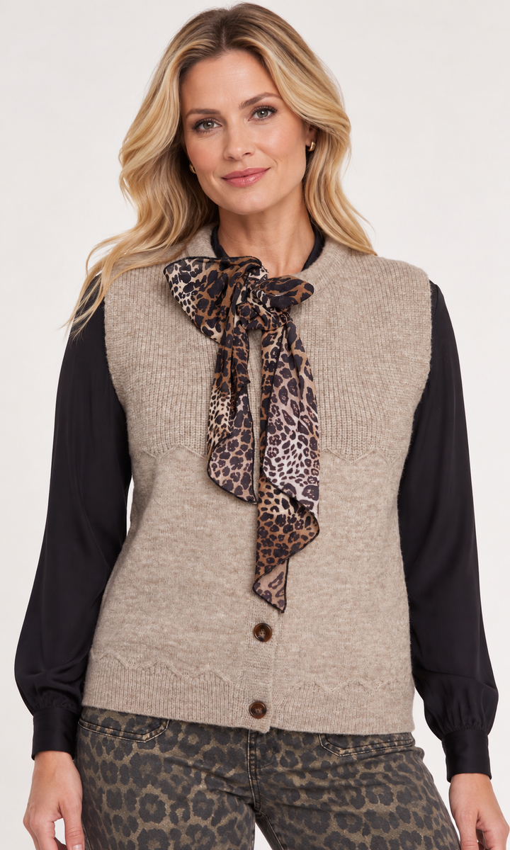 Mixed Stitch Button Front Sweater Vest