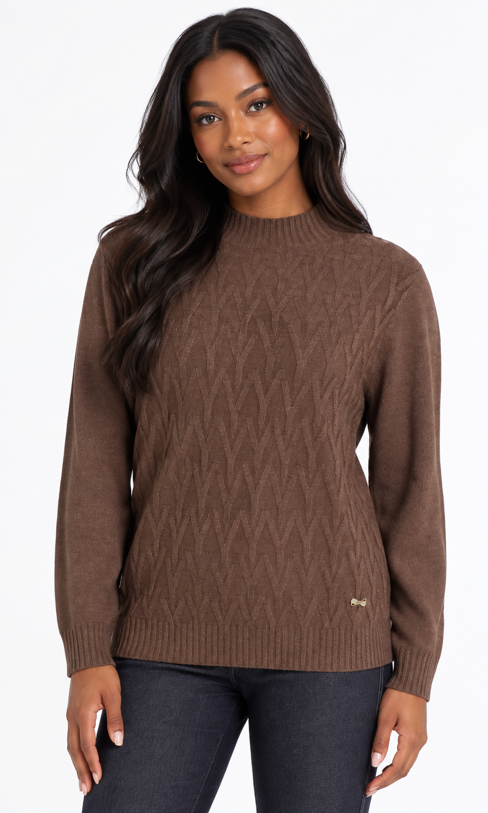 Chevron Cable Mock Neck Sweater
