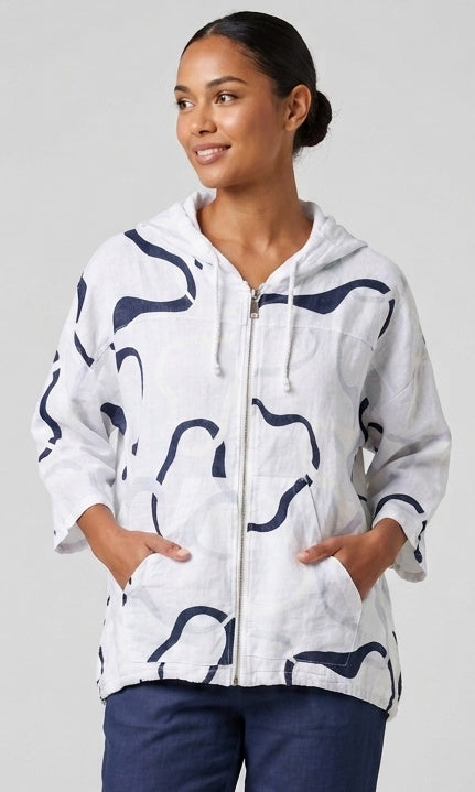 Abstract Print Linen Zip Hoodie