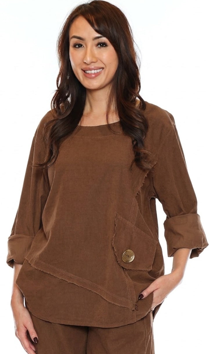 Corduroy Button Pocket Top