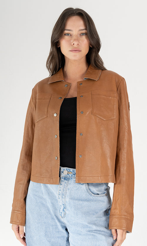 Cropped Lamb Leather Utility Jacket
