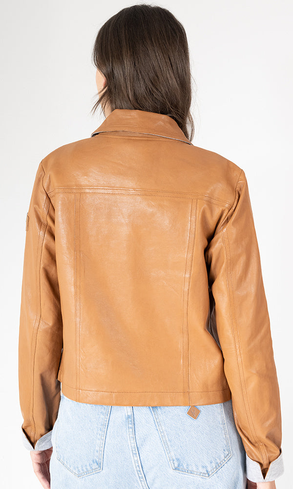 Cropped Lamb Leather Utility Jacket