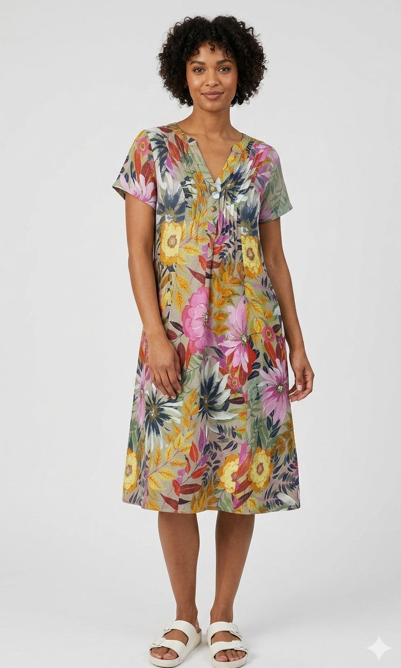 Botanical Linen Midi Dress