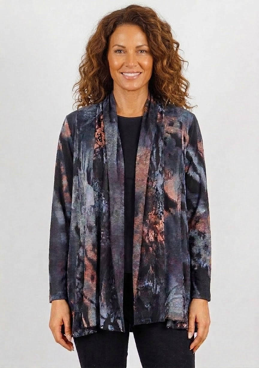 Printed Open-Front Cardigan