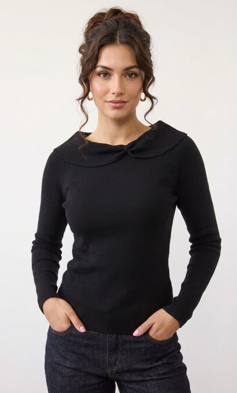 Fold-Over Collar Knit Sweater