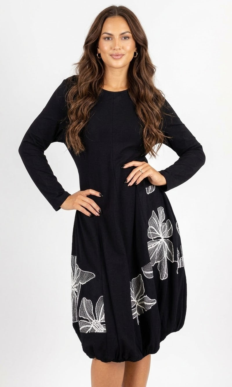Floral Outline Balloon Hem Dress