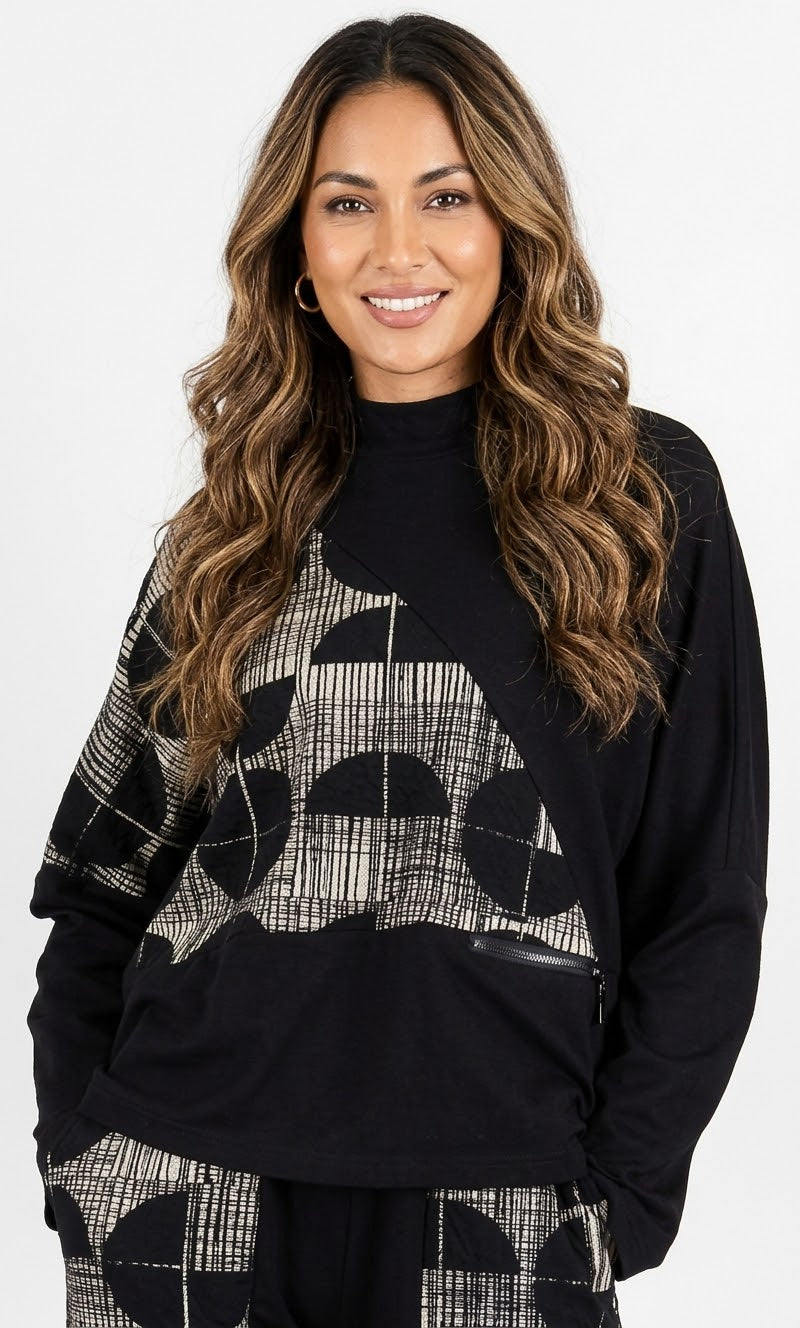 Geometric Panel Mock Neck Top