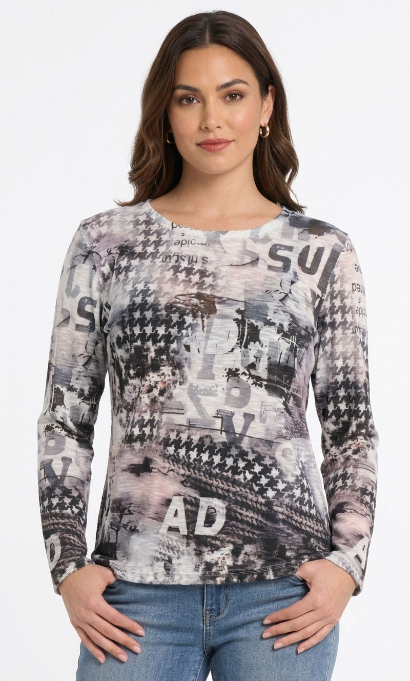 Mixed Print Long Sleeve Top