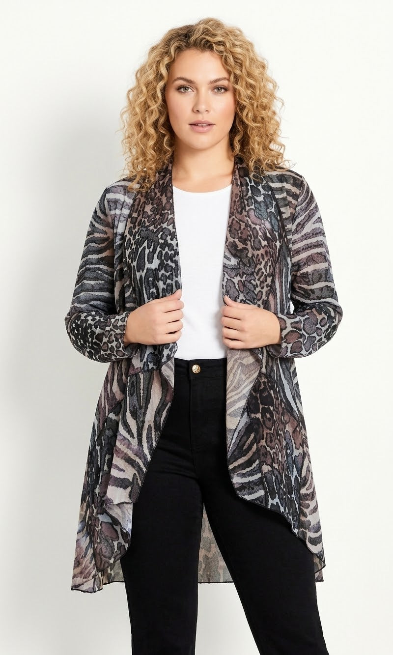 Animal Print Open Front Cardigan
