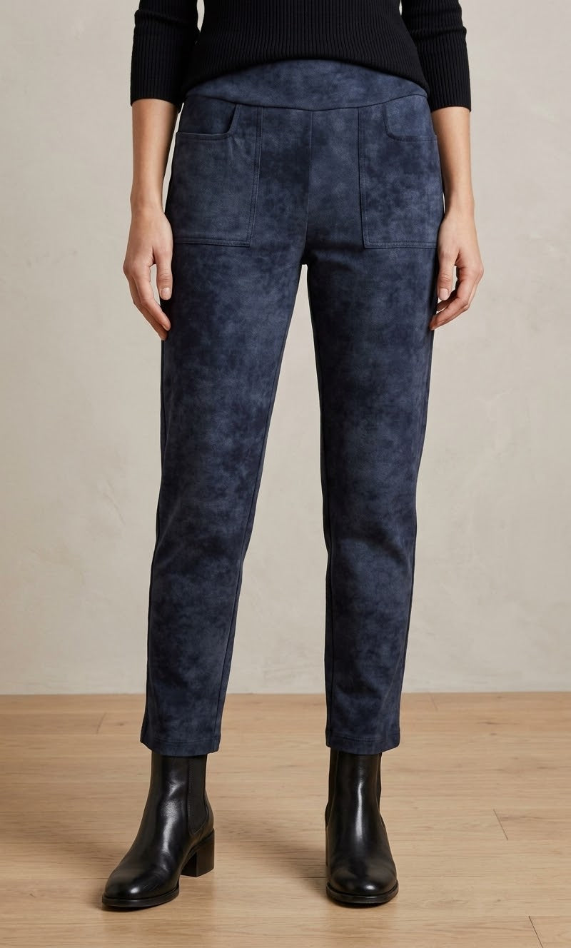 Mottled Pull-On Straight-Leg Pants