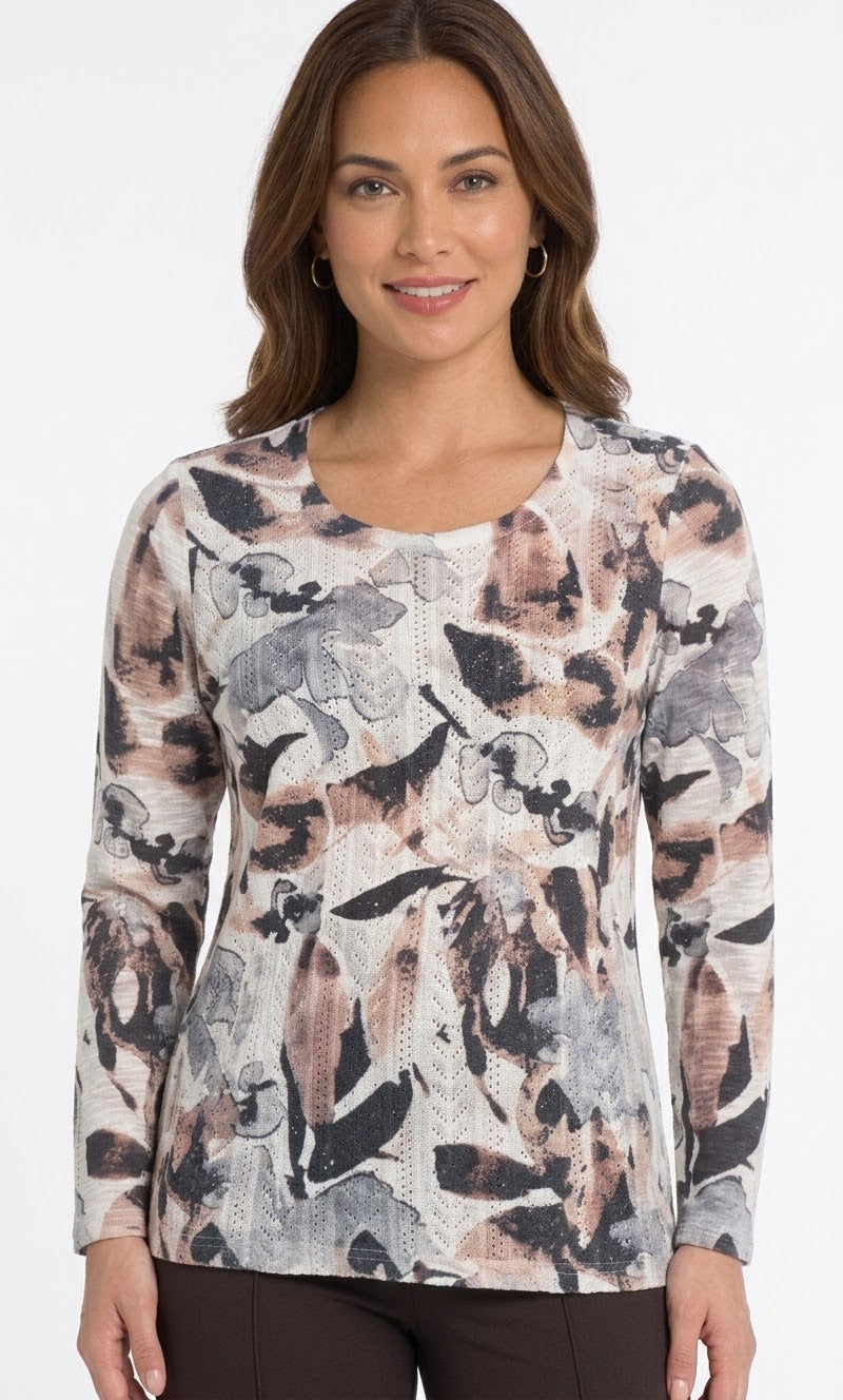 Abstract Floral Eyelet Top