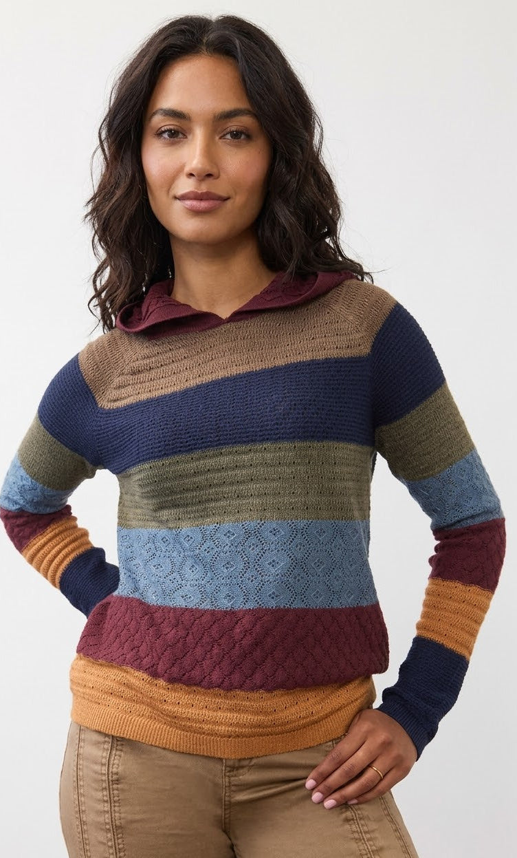 Mixed Stitch Colourblock Hooded Sweater