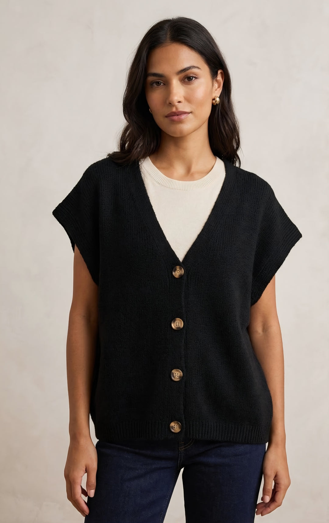 Button-Front V-Neck Sweater Vest