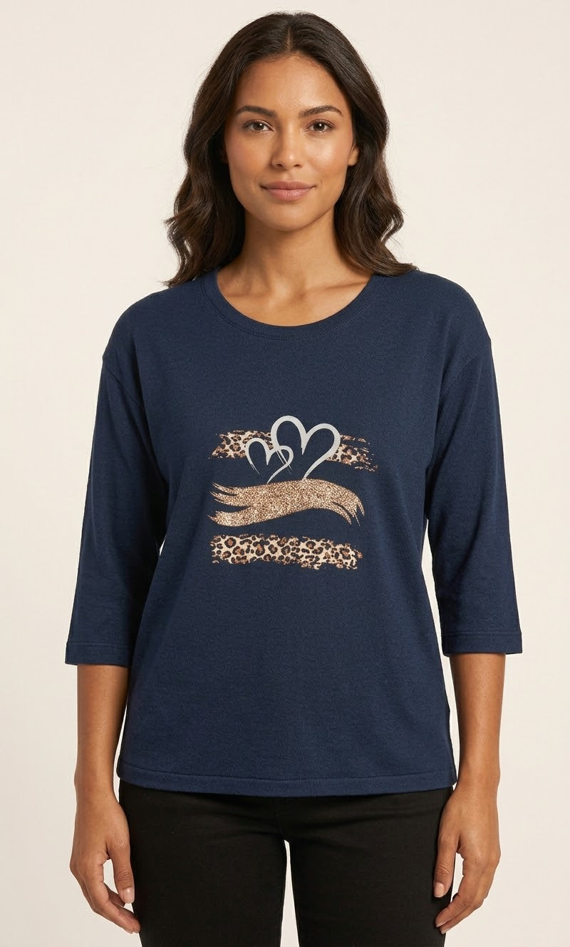 Mixed-Print Heart Graphic Top
