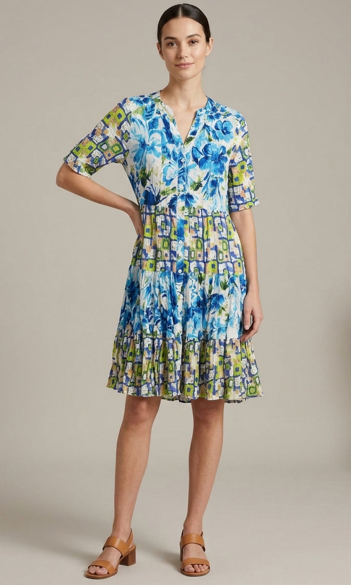 Mixed Print Tiered Dress