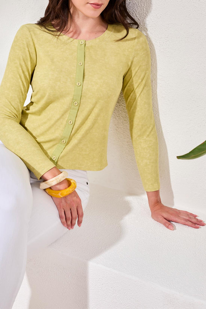 Soft Stretch Button-Front Ribbed Top