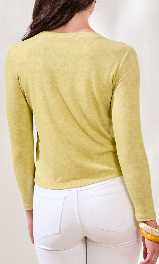Soft Stretch Button-Front Ribbed Top