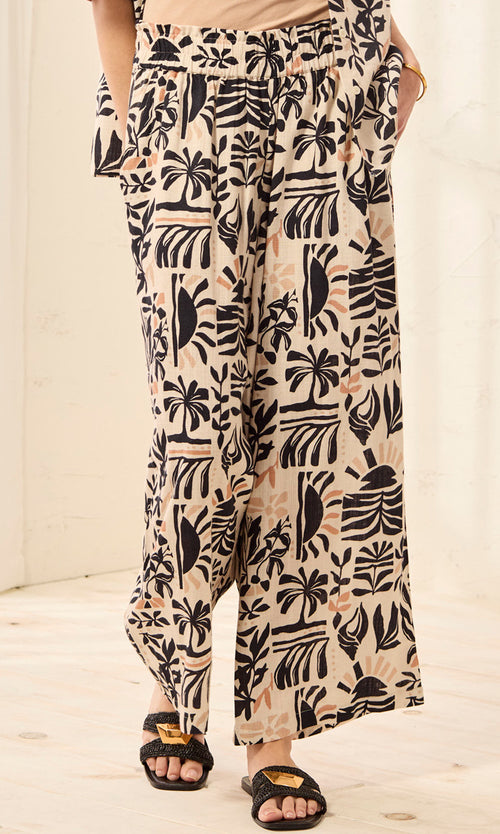 Abstract Botanical Wide-Leg Pants