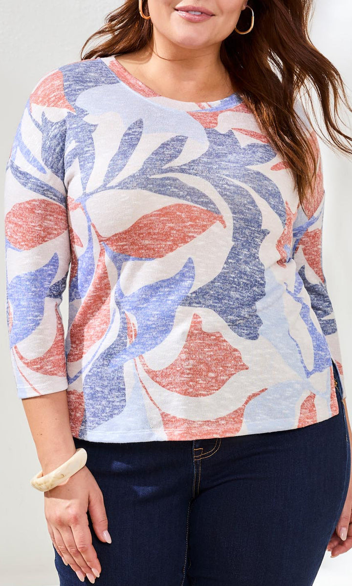 Tropical Print 3/4 Sleeve Knit Top