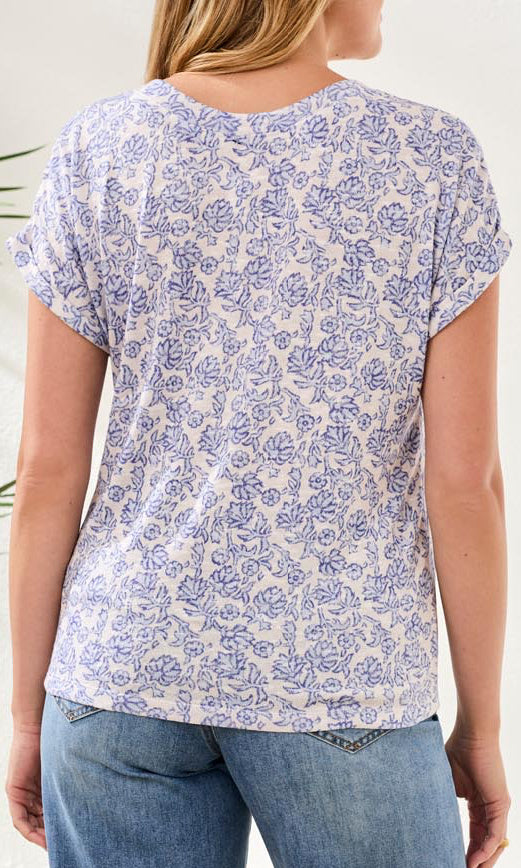 Abstract Floral V-Neck Short Sleeve Top