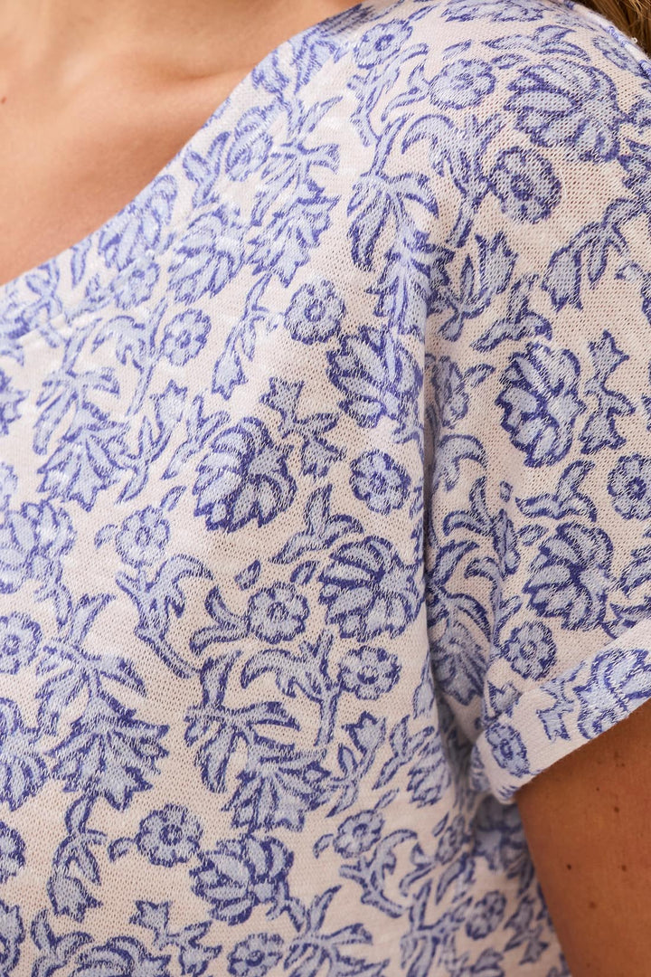 Abstract Floral V-Neck Short Sleeve Top