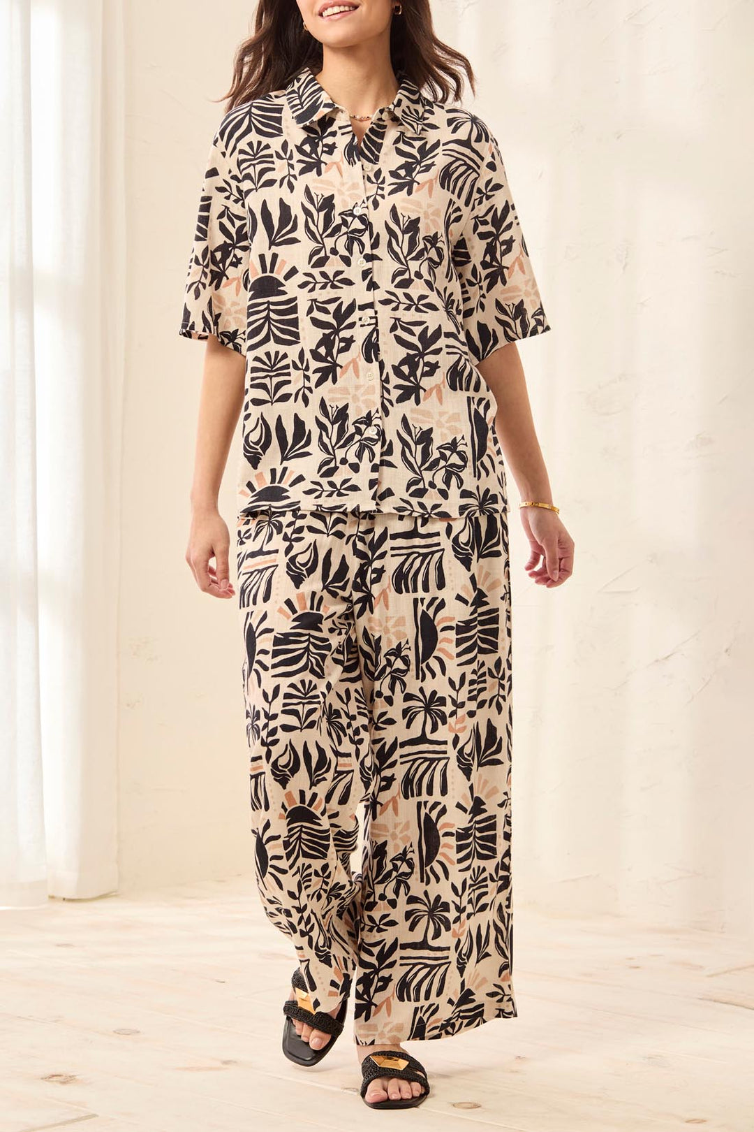 Abstract Botanical Button-Front Shirt
