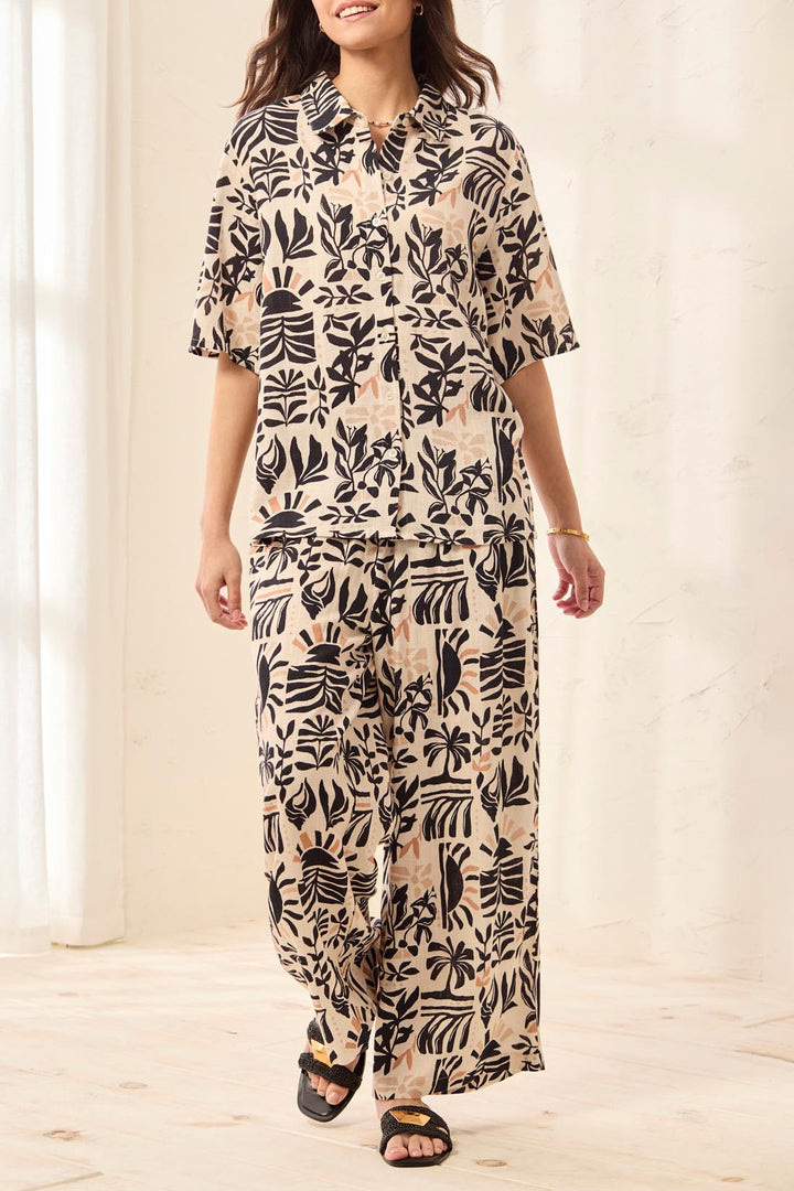 Abstract Botanical Button-Front Shirt