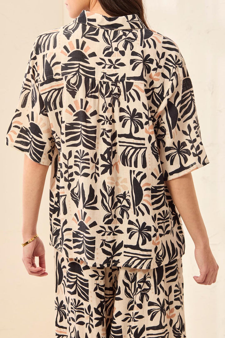 Abstract Botanical Button-Front Shirt