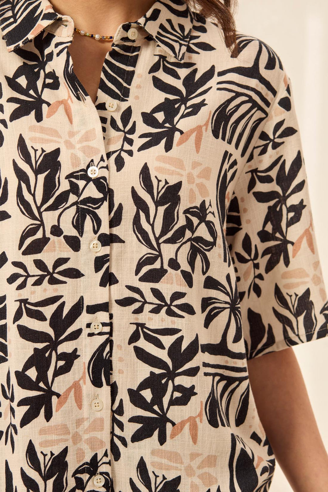Abstract Botanical Button-Front Shirt