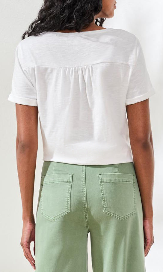 Cotton Blend Tie-Front Embroidered T-Shirt
