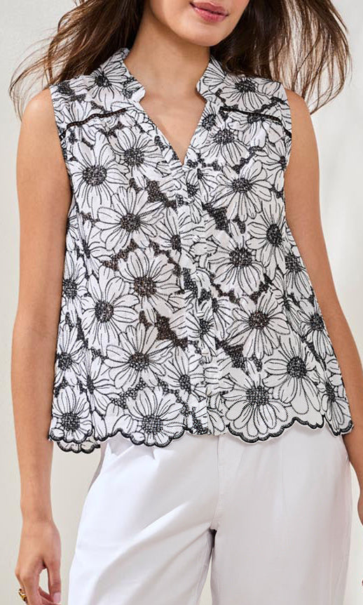 Cotton Floral Embroidered Sleeveless Blouse