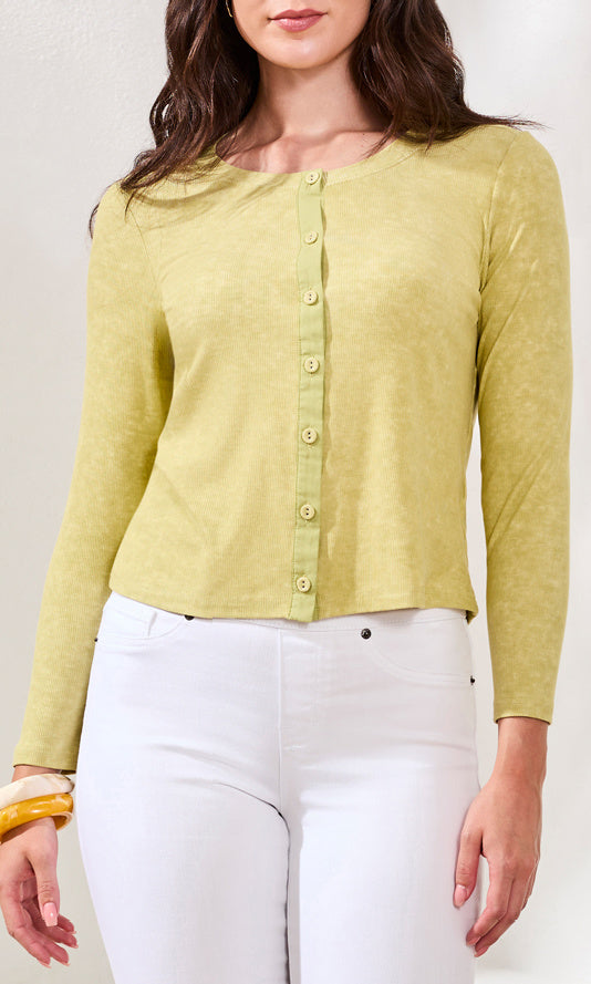 Soft Stretch Button-Front Ribbed Top