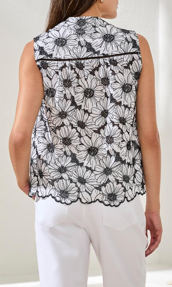 Cotton Floral Embroidered Sleeveless Blouse