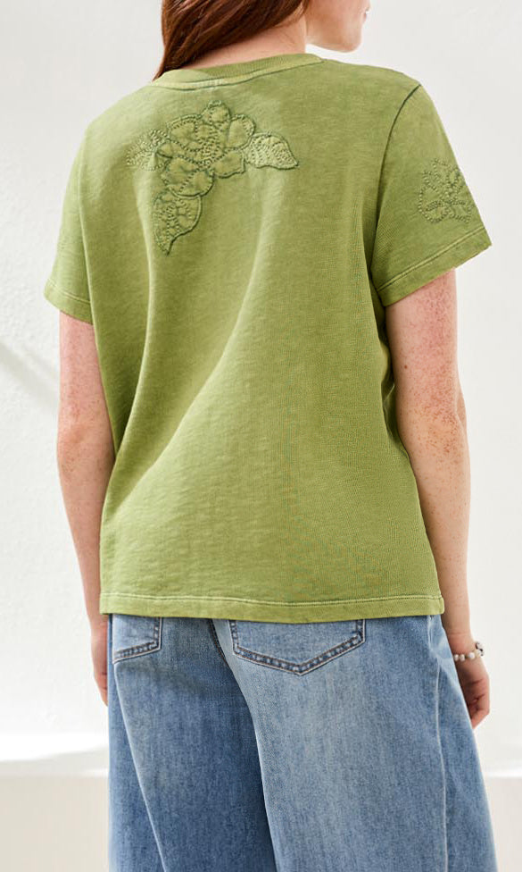 Floral Appliqué Crew Neck Tee