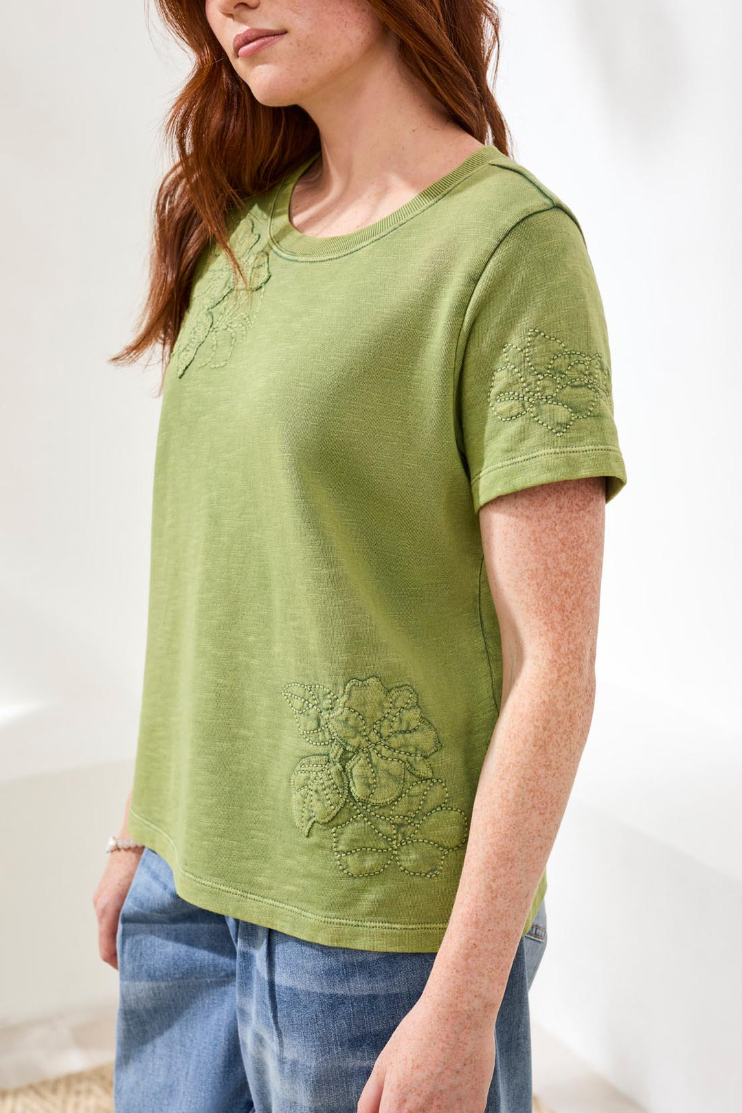 Floral Appliqué Crew Neck Tee
